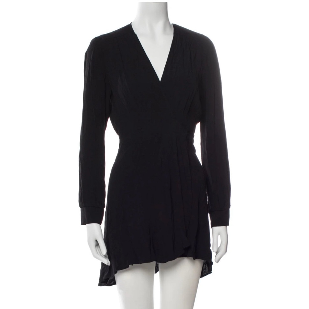 REFORMATION Mini Wrap Dress Black Sz SMALL PETITE Long Sleeve Made In USA